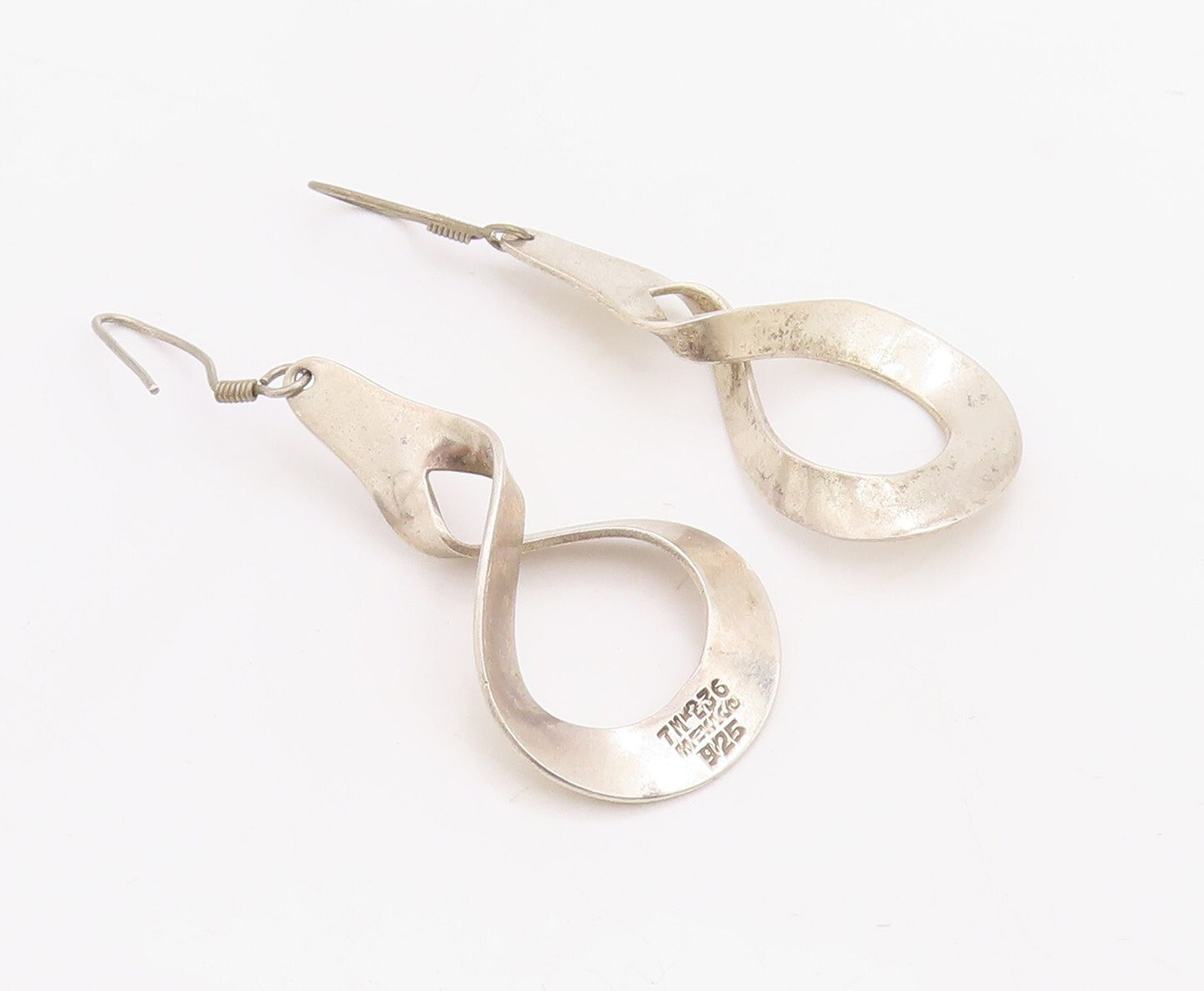 925 Sterling Silver Vintage Earrings MEXICO Cutout Twisted Drop Design  EG13176