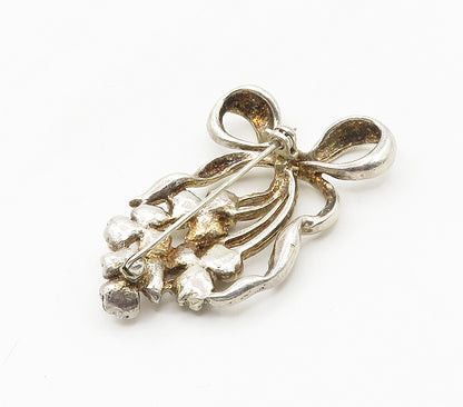 925 Sterling Silver  Vintage Shiny Ribbon Tied Flowers Brooch Pin  BP6158