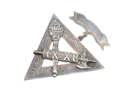 SS DAVIS 925 Silver  Vintage Antique Torch & Axe Floral Brooch Pin  BP4695