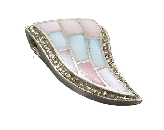 925 Sterling Silver  Vintage Mother Of Pearl & Marcasite Pendant  PT19693