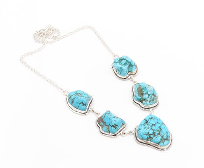 925 Sterling Silver Vintage Necklace Amorphas Linked Turquoise  NE4537