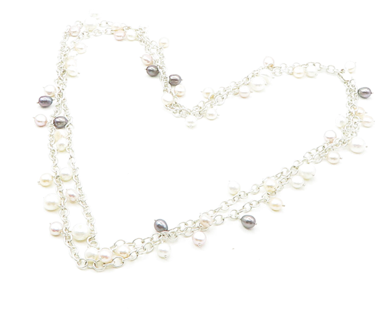 925 Sterling Silver  Shiny Heavy Freshwater Pearls Chain Necklace  NE2964