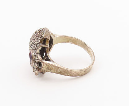 925 Sterling Silver Vintage Ring Amethyst Floral Statement Band  Sz 8.5  RG36487