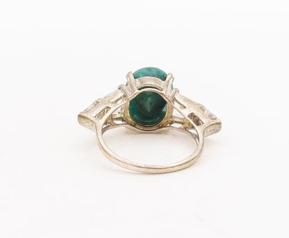 925 Sterling Silver Vintage Ring Oval Cut Emerald & Topaz Inlay  Sz 7  RG29210