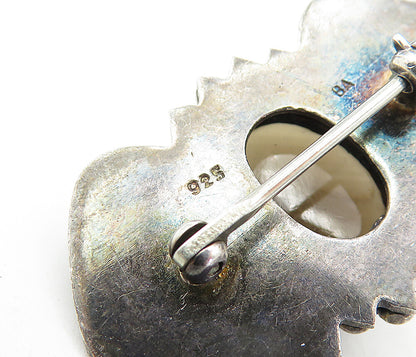 BALI 925 Sterling Silver  Vintage Cabochon Cut Smoky Topaz Brooch Pin  BP1907