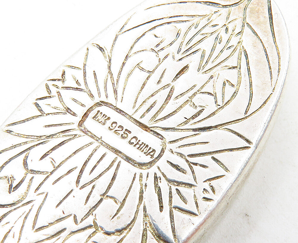 925 Sterling Silver  Vintage Mother Of Pearl Etched Flower Pendant  PT7126