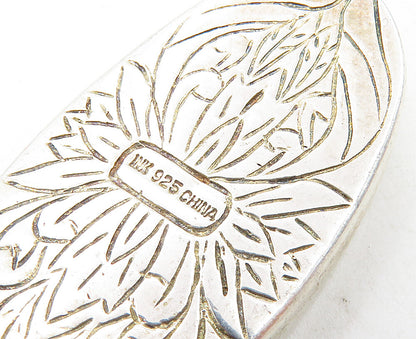 925 Sterling Silver  Vintage Mother Of Pearl Etched Flower Pendant  PT7126