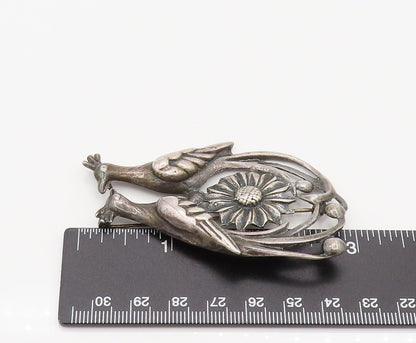 925 Silver  Vintage Antique Garden Love Birds Floral Brooch Pin  BP10163