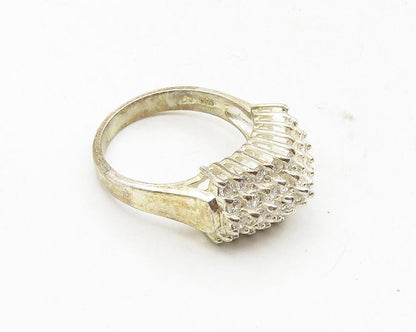 925 Sterling Silver  Cubic Zirconia Cluster Pointed Dome Band Ring Sz 9 RG9703