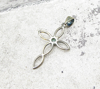Gold Over 925 Sterling Silver Emerald Religious Cross Drop Pendant PT1156