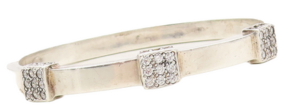 925 Sterling Silver Vintage Bracelet Hinged Bangle Topaz Square Inlay  BT10812