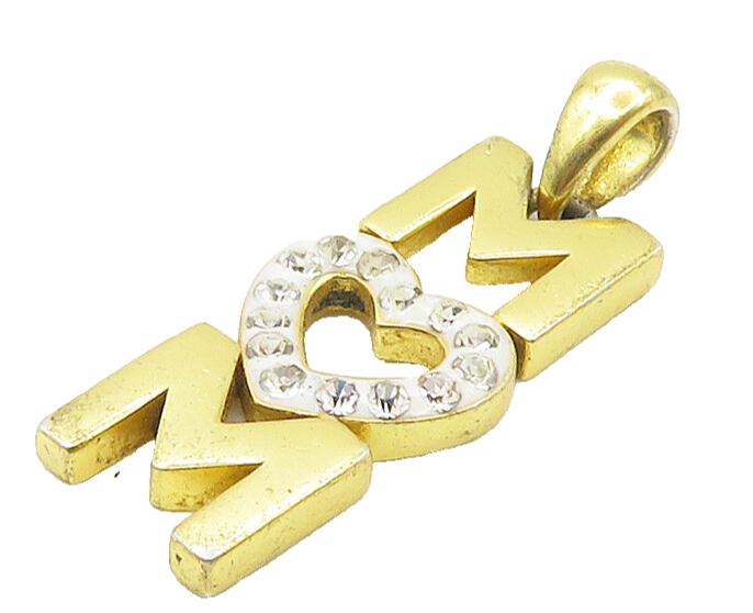 925 Sterling Silver  Shiny Topaz Mom Love Heart Gold Plated Pendant  PT12032