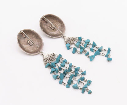 925 Sterling Silver Vintage Earrings SILVER CLOUD Dangling turquoise  EG13186
