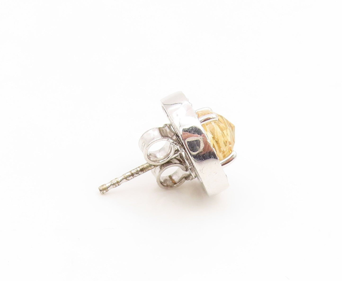 925 Sterling Silver Vintage Earrings Citrine & Halo Real Diamonds Stud  EG14149