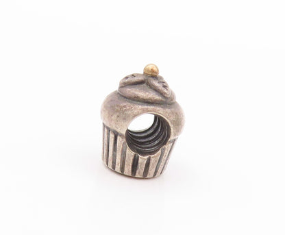 925 Sterling Silver Vintage Pendant PANDORA Dark Tone Cupcake Charm  PT23947