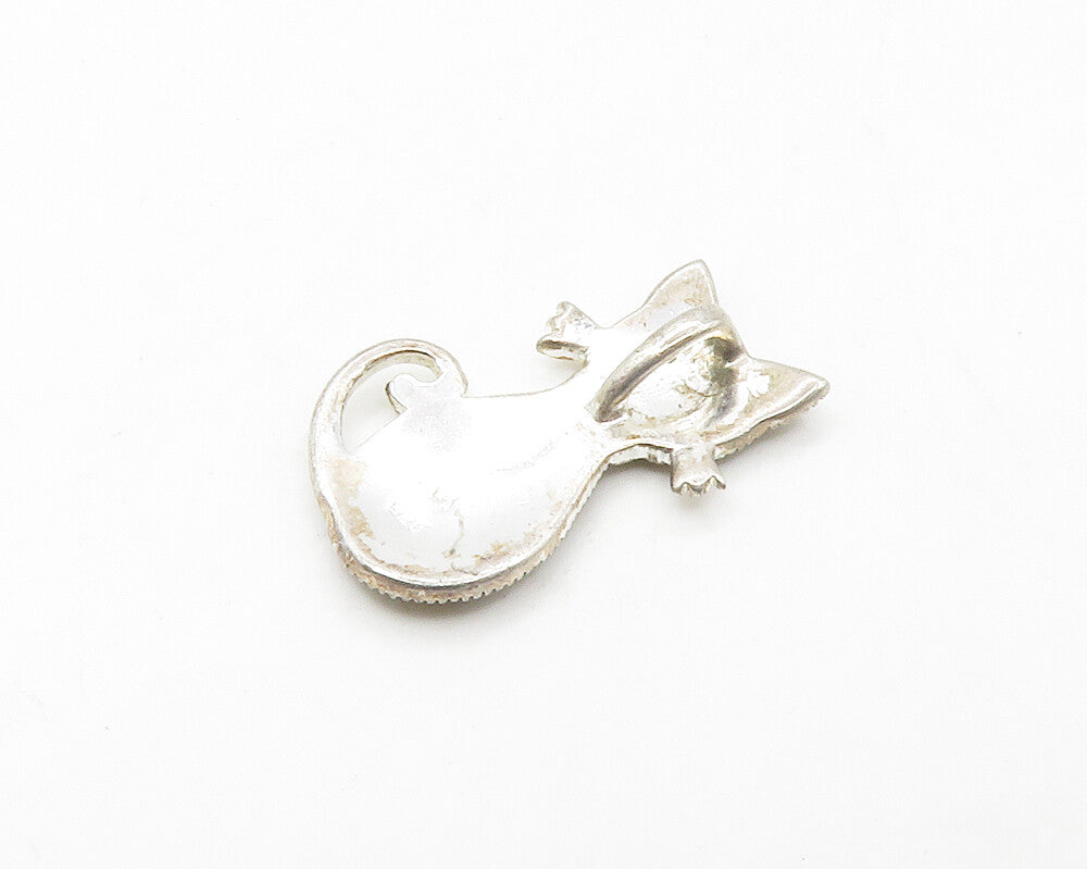 925 Sterling Silver  Petite Sparkling Marcasite Sitting Cat Pendant  PT13573