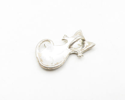 925 Sterling Silver  Petite Sparkling Marcasite Sitting Cat Pendant  PT13573