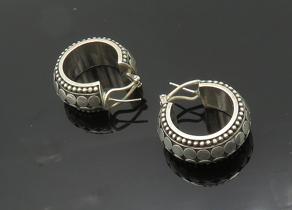 JOHN HARDY 925 Silver  Vintage Circle Pattern Heavy Hoop Earrings  EG10061