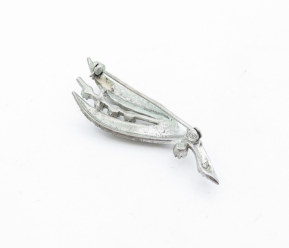 925 Sterling Silver  Vintage Sparkling Floral Leaf Design Brooch Pin  BP1602