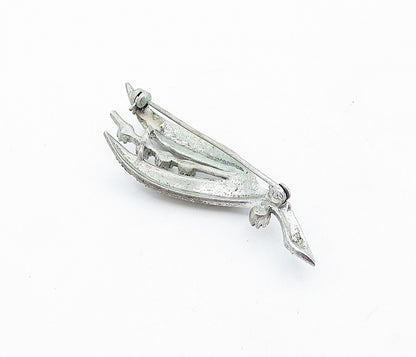 925 Sterling Silver  Vintage Sparkling Floral Leaf Design Brooch Pin  BP1602