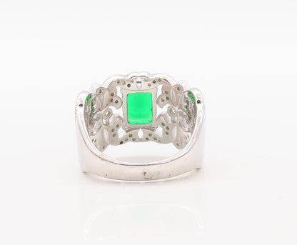 925 Sterling Silver Vintage Ring Designer Cutout White & Green CZ  Sz 7 RG30853