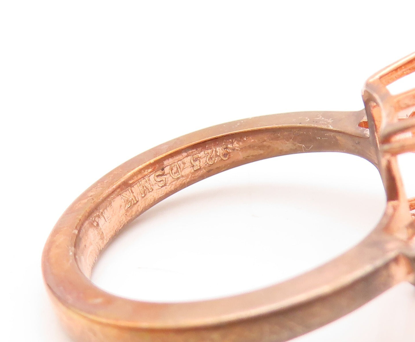 925 Sterling Silver Vintage Ring Rose Gold Plated Morganite & CZ  Sz 7  RG30103