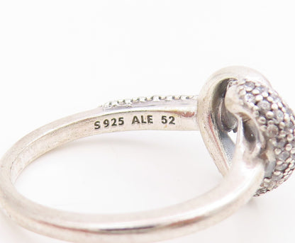 925 Sterling Silver Vintage Ring PANDORA CZ Knotted Love Heart Band Sz 6 RG35433