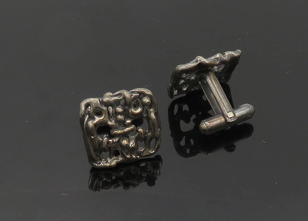 925 Sterling Silver  Vintage Dark Tone Modernist Design Cufflinks  TR2807