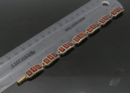 925 Sterling Silver  Vintage Amber Dark Tone Bar Link Chain Bracelet  BT8773