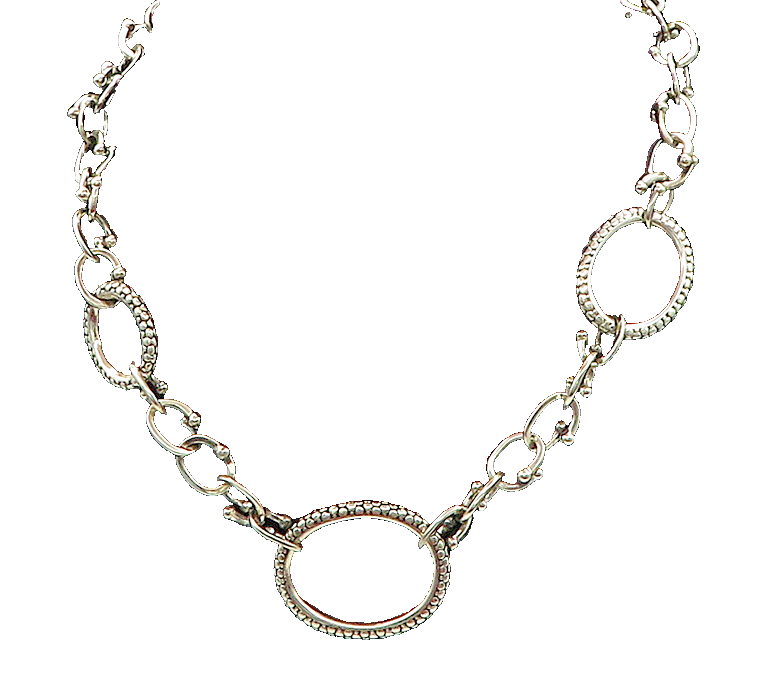 MICHAEL DAWKINS 925 Silver  Vintage Cobble Pattern Oval Chain Necklace  NE3481