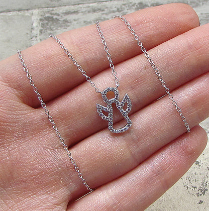 925 Sterling Silver  White Cubic Zirconia Angel Chain Necklace  PT1471