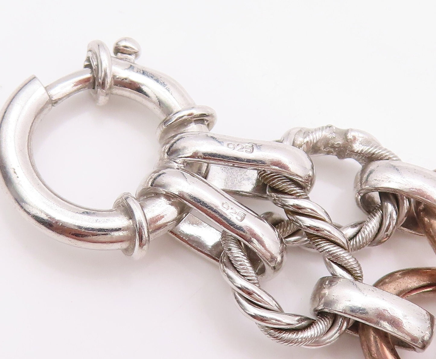 925 Sterling Silver Vintage Bracelet Twisted Rope Ring & Infinity Linked BT11117