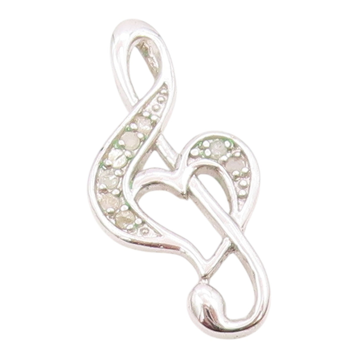 925 Sterling Silver   Genuine Diamonds Love Heart Treble Clef Pendant  PT12785