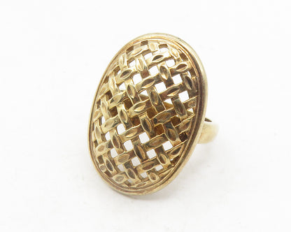 925 Sterling Silver  Vintage Basket Weave Design Oval Band Ring Sz 7  RG11946