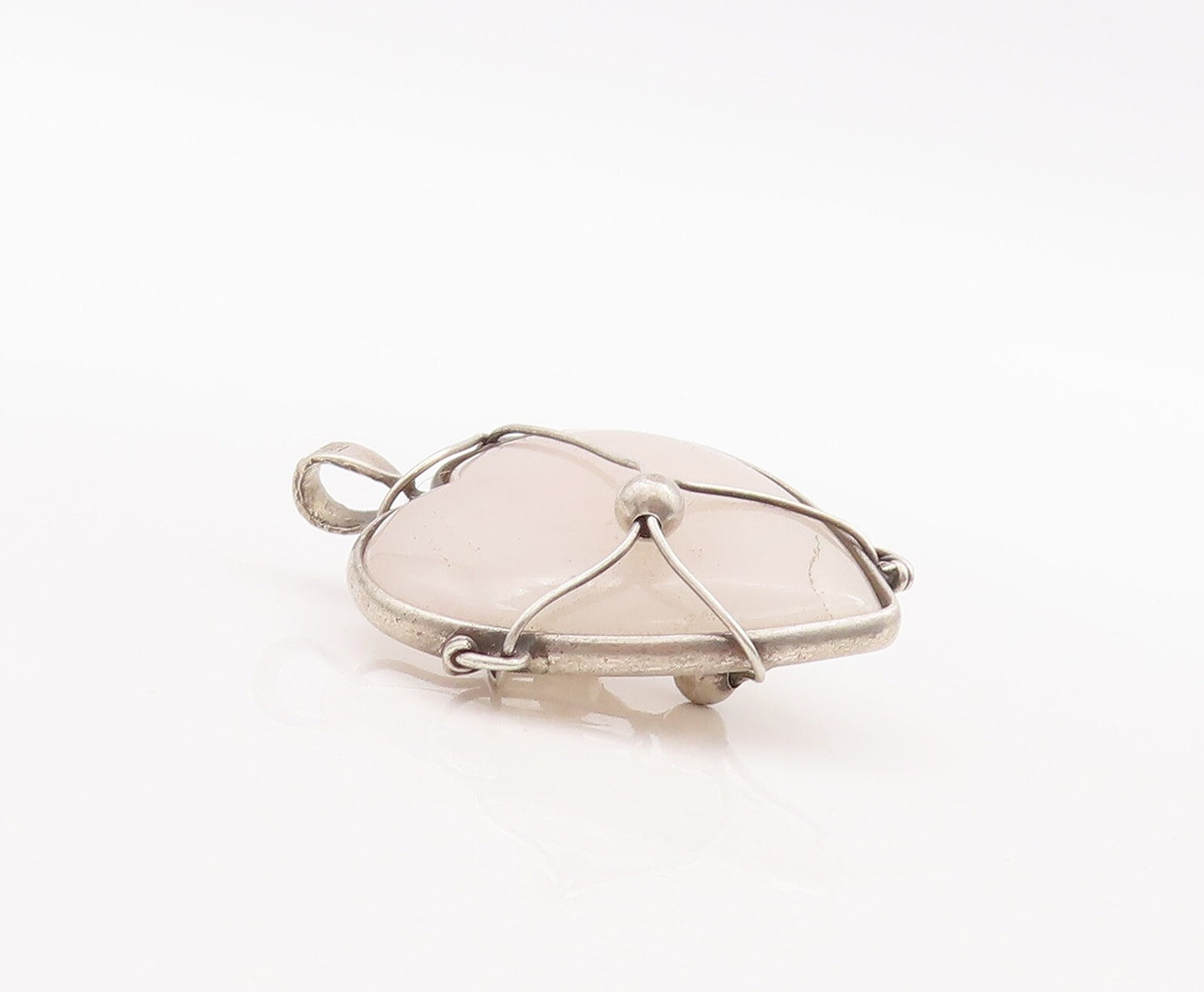 925 Sterling Silver Vintage Pendant Caged Heat Shape Gemstone  PT23398