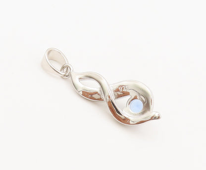 925 Sterling Silver  Vintage Swirly Fire Opal Loop Blue Topaz Pendant  PT22263