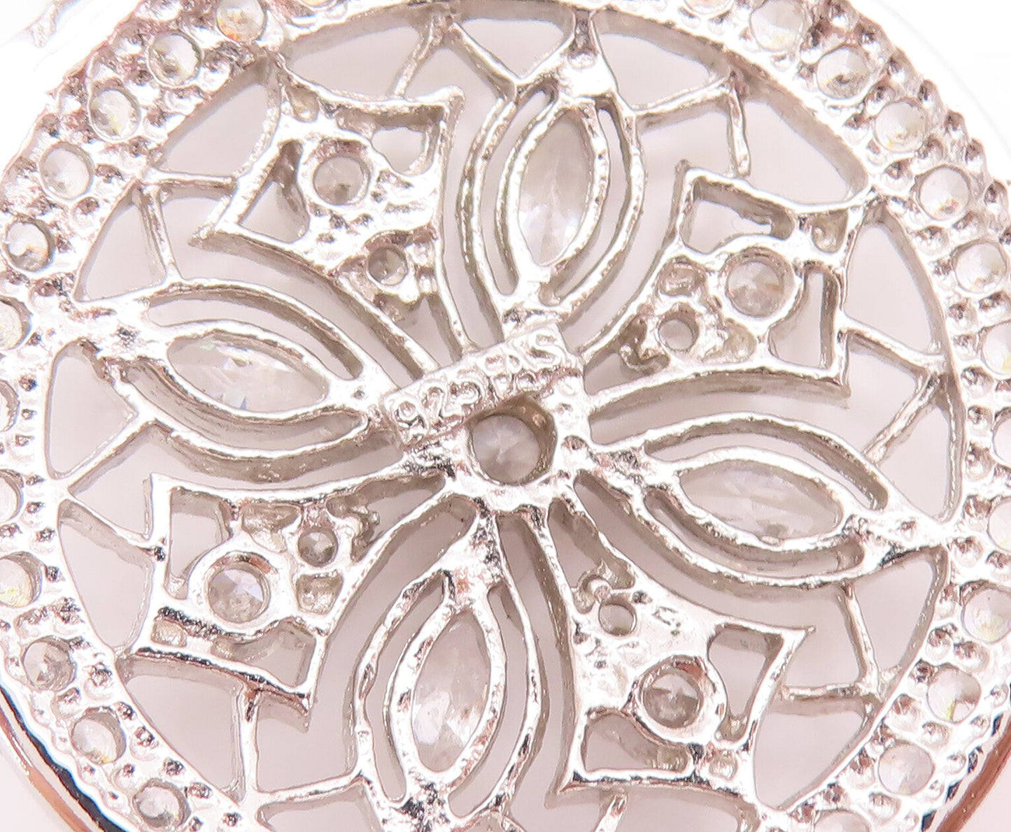 925 Sterling Silver Vintage Pendant Cutout CZ Inlay Carved Flower  PT23078