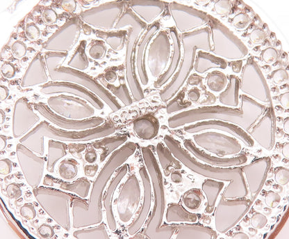 925 Sterling Silver Vintage Pendant Cutout CZ Inlay Carved Flower  PT23078