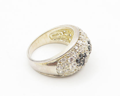 925 Sterling Silver  Hematite & Cubic Zirconia Floral Band Ring Sz 7  RG10114