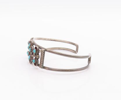 925 Sterling Silver Vintage Bracelet NAVAJO Floral Cutout Turquoise Cuff BT10522