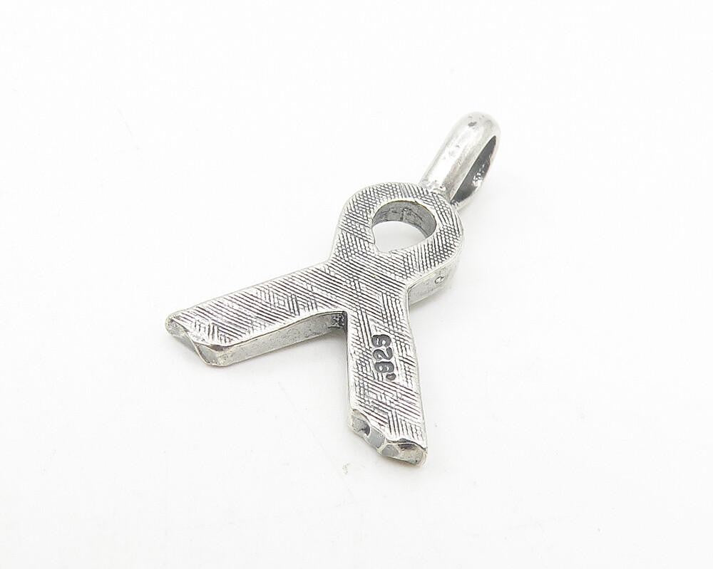 925 Sterling Silver  Vintage Petite Ribbon Motif Smooth Drop Pendant  PT9228