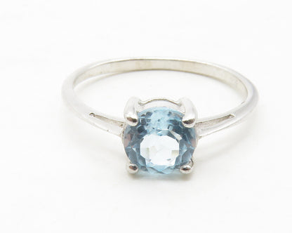 925 Sterling Silver  Prong Set Blue Topaz Shiny Solitaire Ring Sz 7  RG13572
