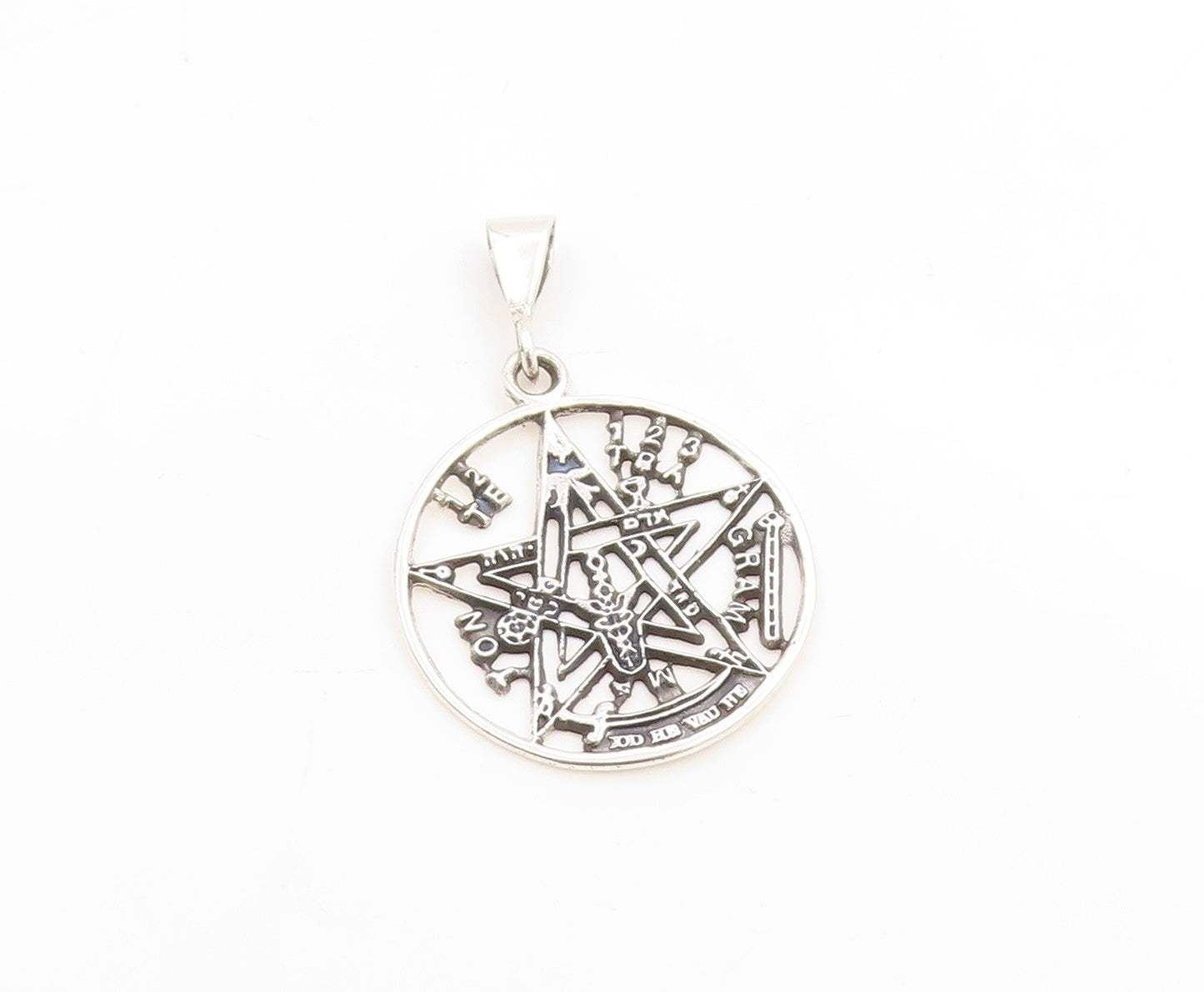 925 Sterling Silver Vintage Pendant Tetragrammaton Pentacle Medallion PT25424