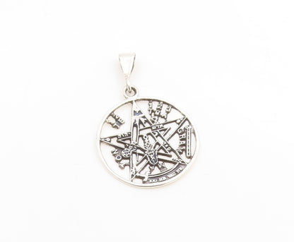 925 Sterling Silver Vintage Pendant Tetragrammaton Pentacle Medallion PT25424