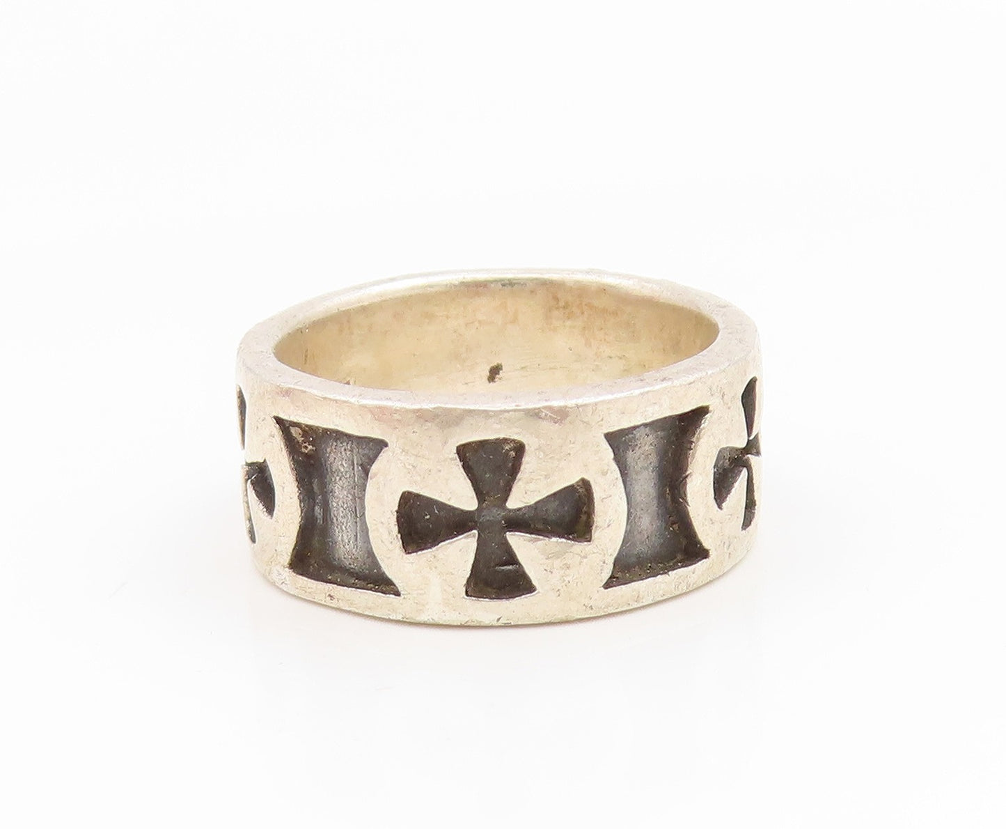 925 Sterling Silver Vintage Ring Religious Cross Cutout Band  Sz 5.5  RG35155