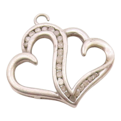 925 Sterling Silver  Vintage Genuine Diamonds Love Hearts Pendant  PT12538