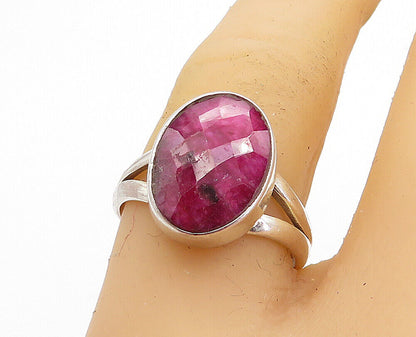 925 Sterling Silver  Vintage Faceted Ruby Split Band Cocktail Ring Sz 8 RG4440