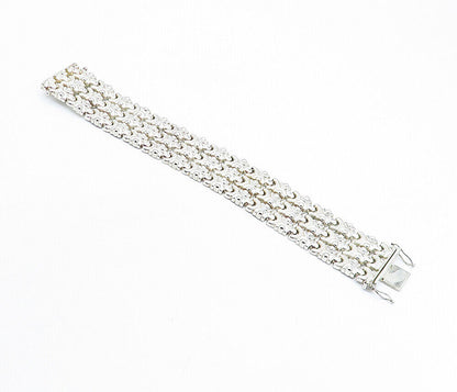 925 Sterling Silver  Vintage Shiny ThreeRow Design Chain Bracelet  BT2396