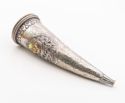 CHINESE EXPORT Solid Silver Vintage Antique Dragon Cone Container  TR2782