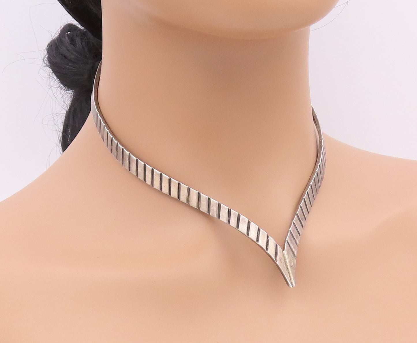 SB MEXICO 925 Sterling Silver Vintage Etched Pointed Collar Necklace  NE3812